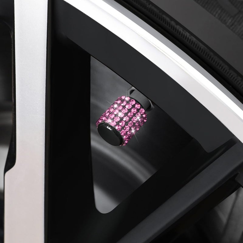 أغطية جذعية صمام إطارات السيارة من Sandfren Bling، 4 قطع من أغطية صمامات هواء عجلة السيارة المقاومة للغبار من حجر الراين، واقي جذع إطار السيارة الماسي الجذاب، عالمي لسيارات الدفع الرباعي والشاحنات والدراجات النارية (وردي) - Image 3